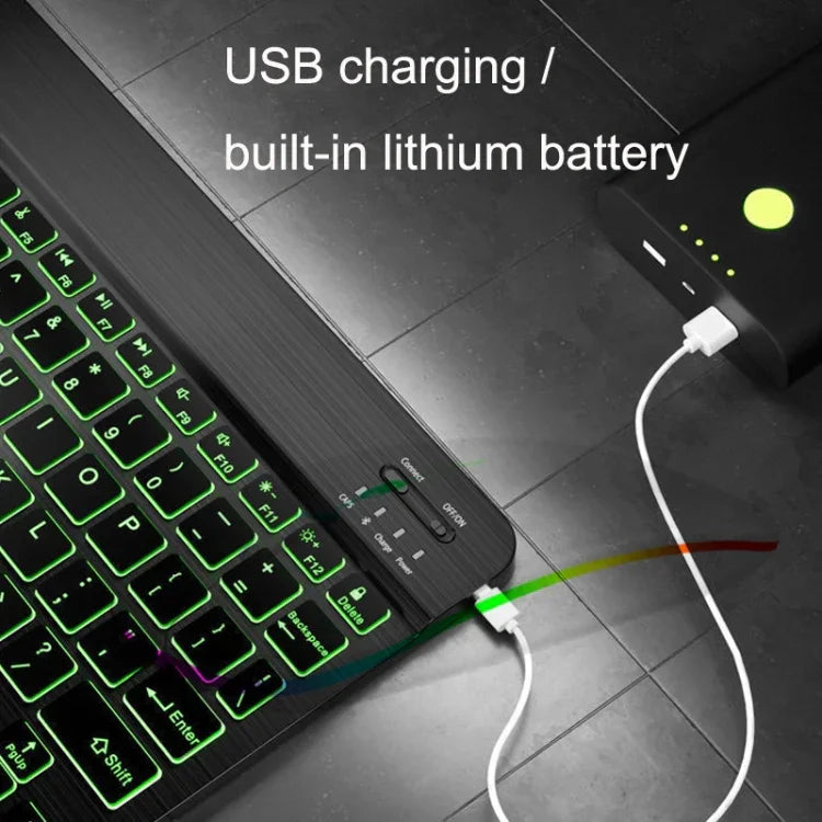 78 Tasten 10 Zoll RGB Bunte Hintergrundbeleuchtete Bluetooth-Tastatur für Mobiltelefon / Tablet, Schwarz, Weiß