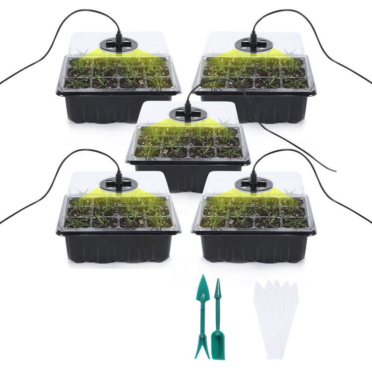 5 Set Pflanzensamen Startertabletts Kit, Anzuchtschale Starter mit Wachstumslicht, Schwarz, Grün