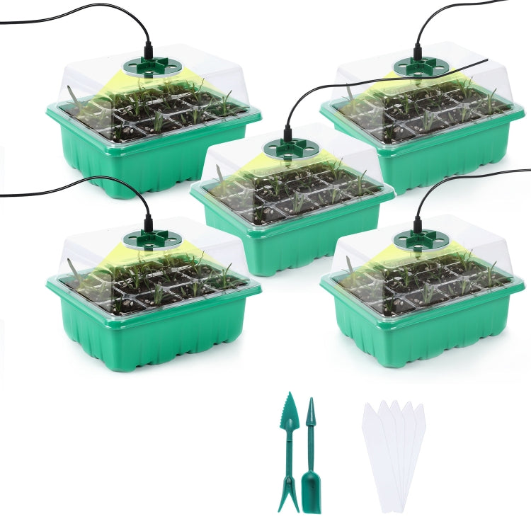 5 Set Pflanzensamen Startertabletts Kit, Anzuchtschale Starter mit Wachstumslicht, Schwarz, Grün
