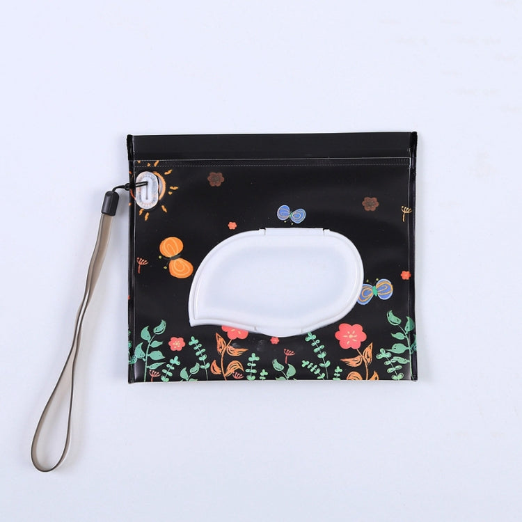 Baby EVA Feuchttücherbeutel Flip, herausnehmbare Papiertuch-Kosmetik-Baumwolltasche, schwarze Sterne, gelber Schmetterling, Kätzchen, schwarzer Schmetterling, Blumen
