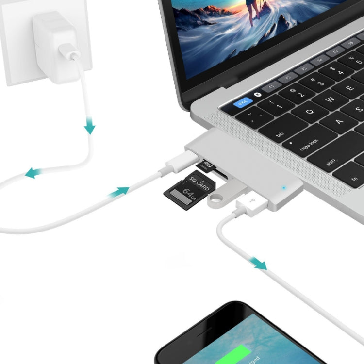 USB-C zu HDMI Splitter Dockingstation Kartenleser, Spezifikation: 5 in 1 Grau, 5 in 1 Silber, 6 in 1 Grau, 6 in 1 Silber