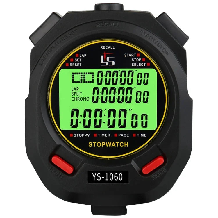 YS 3 Zeilen Anzeige Leuchtende Stoppuhr Timer Training Schiedsrichterstoppuhr, Stil: YS-1010 10 Speicherplätze, YS-1030 30 Speicherplätze, YS-1060 60 Speicherplätze, YS-1100 100 Speicherplätze