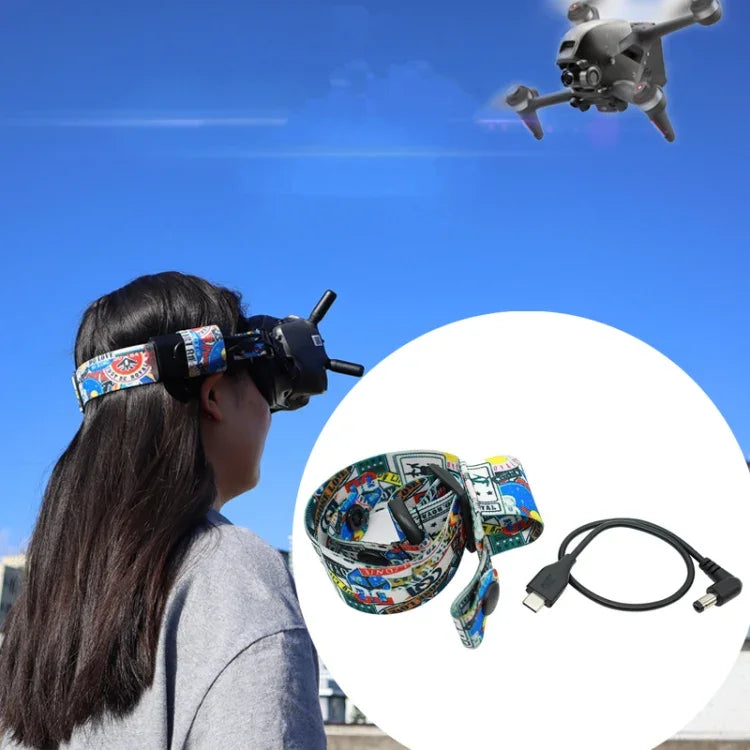 Flugvideobrille Graffiti-Farben-Kopfband mit festem Riemen für DJI FPV-Brille V2, Riemen, Riemen + Stromkabel, Riemen + Stromkabel + Pad