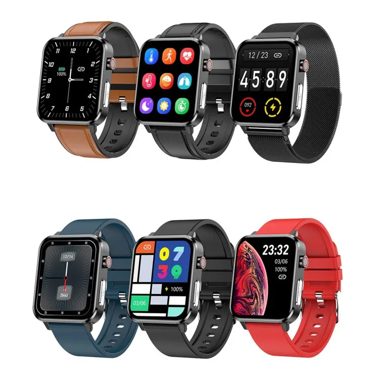 LOANIY E86 1,7-Zoll-Smartwatch mit Herzfrequenzmessung und Bluetooth, Blau, Schwarz, Rot, Schwarzes Leder, Braunes Leder, Schwarzer Stahl