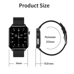 LOANIY E86 1,7-Zoll-Smartwatch mit Herzfrequenzmessung und Bluetooth, Blau, Schwarz, Rot, Schwarzes Leder, Braunes Leder, Schwarzer Stahl
