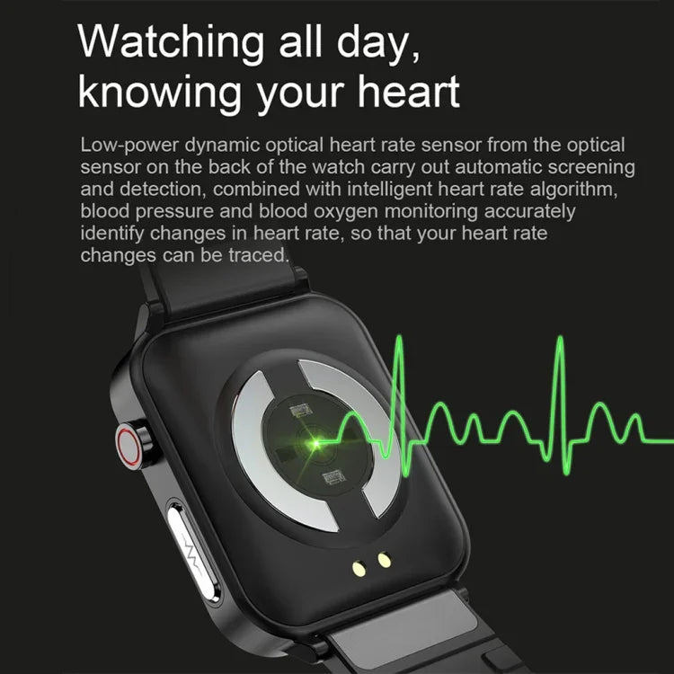 LOANIY E86 1,7-Zoll-Smartwatch mit Herzfrequenzmessung und Bluetooth, Blau, Schwarz, Rot, Schwarzes Leder, Braunes Leder, Schwarzer Stahl