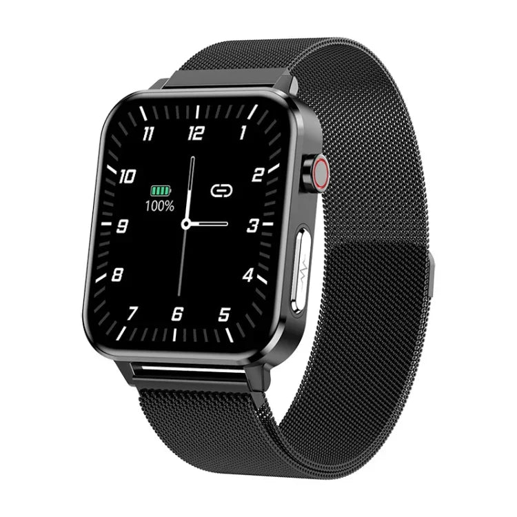 LOANIY E86 1,7-Zoll-Smartwatch mit Herzfrequenzmessung und Bluetooth, Blau, Schwarz, Rot, Schwarzes Leder, Braunes Leder, Schwarzer Stahl