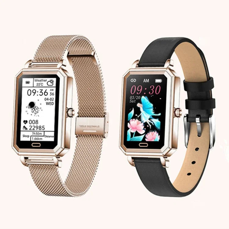 LOANIY HT2 1,28 Zoll Smartwatch mit Herzfrequenzmessung und Schrittzähler, Gold/Stahl