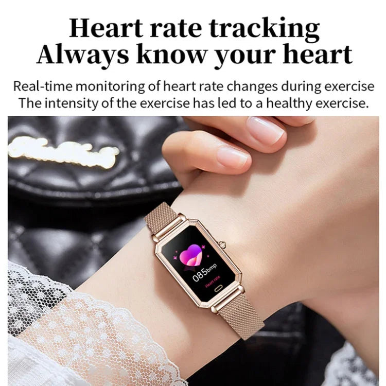 LOANIY HT2 1,28 Zoll Smartwatch mit Herzfrequenzmessung und Schrittzähler, Gold/Stahl