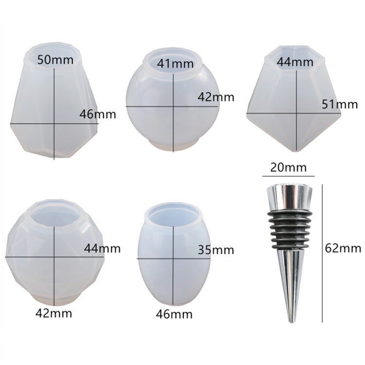 DIY Kristall-Epoxidharz-Rotweinstopfen-Silikonform, Stil:, 5 Formen + 5 Rotweinstopfen