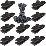 Outdoor Camping winddichte Überdachung feste Zeltklammer Seil Schnalle Schnellaufhängeset, 10 Clips+10 Seile, 10 Clips+10 schwarze Seile, 10 Clips+10 schwarze Seile+10 silberne Schnallen, 10 Clips+10 elastische Seile+10 schwarze Schnallen