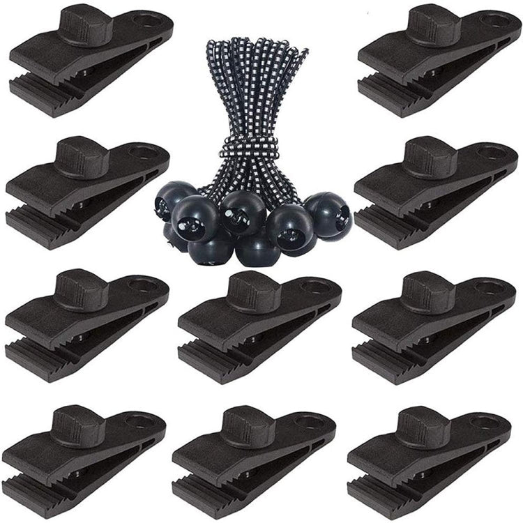 Outdoor Camping winddichte Überdachung feste Zeltklammer Seil Schnalle Schnellaufhängeset, 10 Clips+10 Seile, 10 Clips+10 schwarze Seile, 10 Clips+10 schwarze Seile+10 silberne Schnallen, 10 Clips+10 elastische Seile+10 schwarze Schnallen