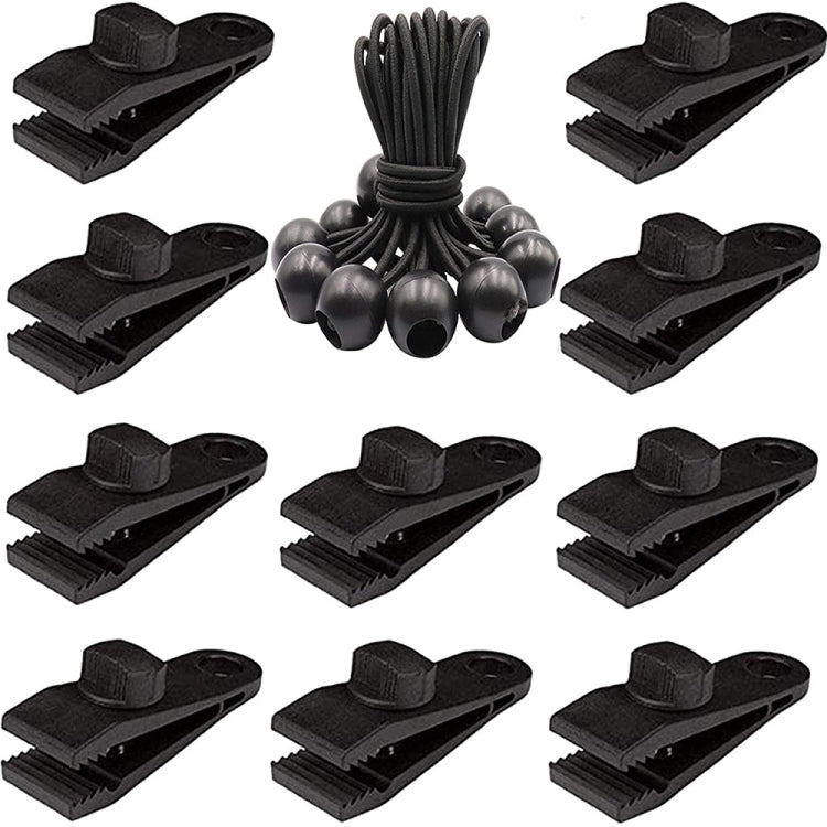 Outdoor Camping winddichte Überdachung feste Zeltklammer Seil Schnalle Schnellaufhängeset, 10 Clips+10 Seile, 10 Clips+10 schwarze Seile, 10 Clips+10 schwarze Seile+10 silberne Schnallen, 10 Clips+10 elastische Seile+10 schwarze Schnallen