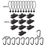 Outdoor Camping winddichte Überdachung feste Zeltklammer Seil Schnalle Schnellaufhängeset, 10 Clips+10 Seile, 10 Clips+10 schwarze Seile, 10 Clips+10 schwarze Seile+10 silberne Schnallen, 10 Clips+10 elastische Seile+10 schwarze Schnallen