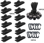 Outdoor Camping winddichte Überdachung feste Zeltklammer Seil Schnalle Schnellaufhängeset, 10 Clips+10 Seile, 10 Clips+10 schwarze Seile, 10 Clips+10 schwarze Seile+10 silberne Schnallen, 10 Clips+10 elastische Seile+10 schwarze Schnallen