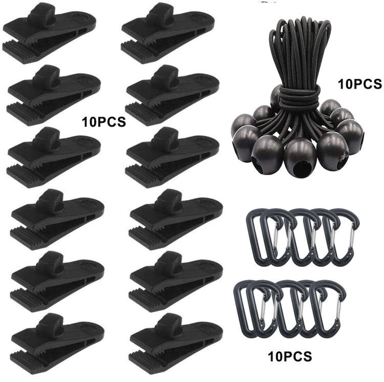 Outdoor Camping winddichte Überdachung feste Zeltklammer Seil Schnalle Schnellaufhängeset, 10 Clips+10 Seile, 10 Clips+10 schwarze Seile, 10 Clips+10 schwarze Seile+10 silberne Schnallen, 10 Clips+10 elastische Seile+10 schwarze Schnallen