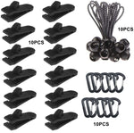 Outdoor Camping winddichte Überdachung feste Zeltklammer Seil Schnalle Schnellaufhängeset, 10 Clips+10 Seile, 10 Clips+10 schwarze Seile, 10 Clips+10 schwarze Seile+10 silberne Schnallen, 10 Clips+10 elastische Seile+10 schwarze Schnallen