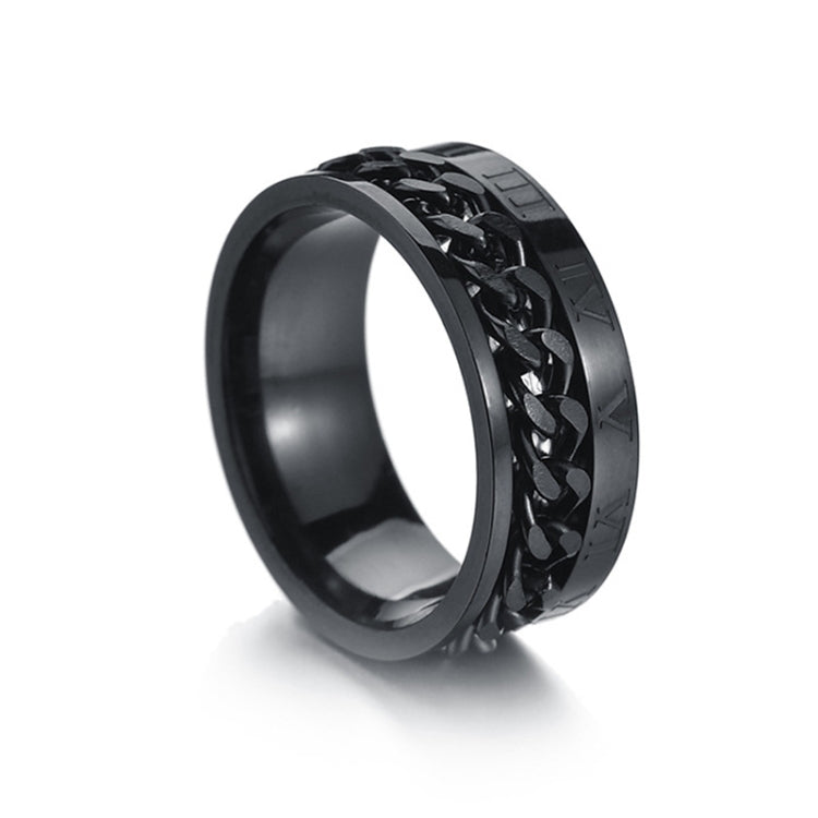 2 STK Römische Ziffern Drehbare Ketten Titanstahl Ring, schwarz, Stahlfarbe, Gold