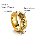 2 STK Römische Ziffern Drehbare Ketten Titanstahl Ring, schwarz, Stahlfarbe, Gold