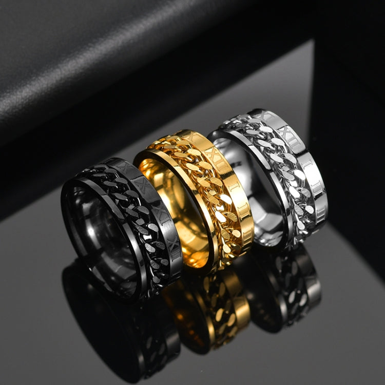 2 STK Römische Ziffern Drehbare Ketten Titanstahl Ring, schwarz, Stahlfarbe, Gold