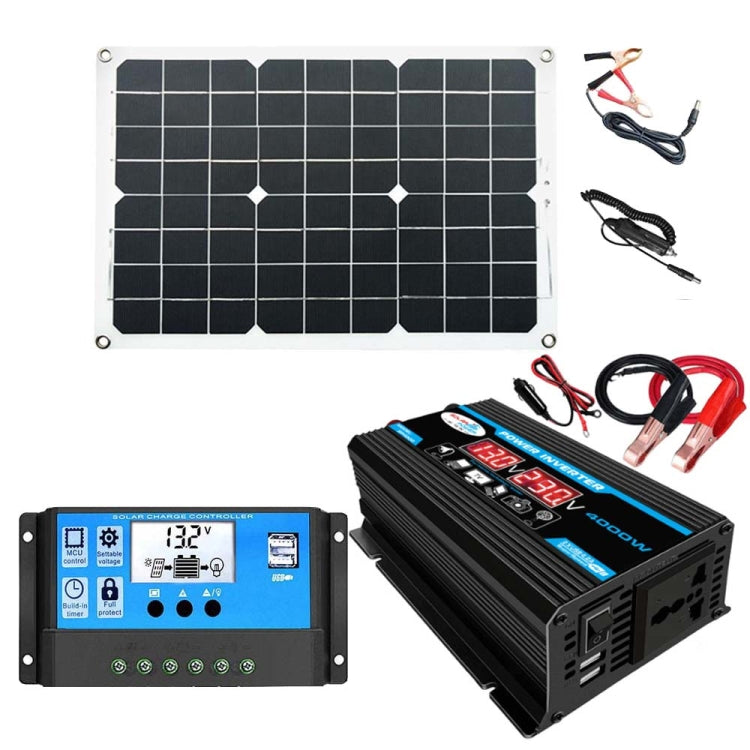 Solarstromsystem Wechselrichter 30A Regler + 18W 12V Solarpanel, Spezifikation:, Schwarz 12V zu 110V, Schwarz 12V zu 220V, Gelb 12V zu 110V, Gelb 12V zu 220V