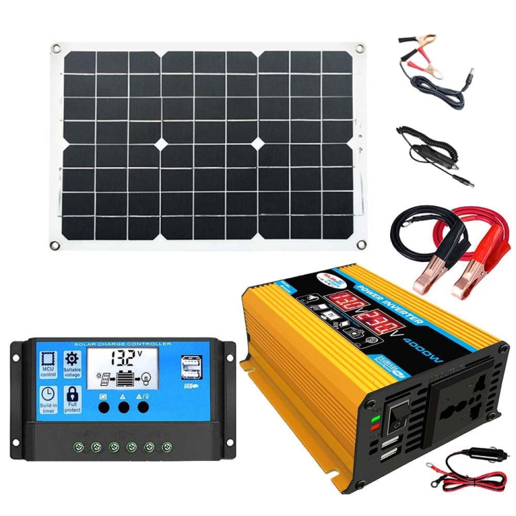 Solarstromsystem Wechselrichter 30A Regler + 18W 12V Solarpanel, Spezifikation:, Schwarz 12V zu 110V, Schwarz 12V zu 220V, Gelb 12V zu 110V, Gelb 12V zu 220V