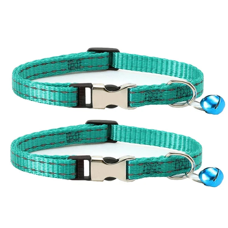 2er-Pack Nachtreflektierendes Nylon-Katzenhalsband mit Glocke, ohne Gravur Grün, ohne Gravur Himmelblau, ohne Gravur Lila, ohne Gravur Grasgrün, ohne Gravur Schwarz, ohne Gravur Rosenrot