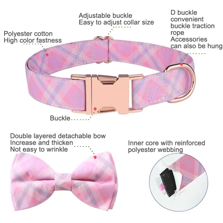 Abnehmbares Halsband mit Schleife in Roségold, Größen: S 1,5 x 28–40 cm, M 2,0 x 33–50 cm, L 2,5 x 38–60 cm, XL 2,5 x 43–70 cm