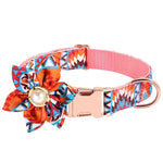 Hundehalsband mit Blumenmuster, verstellbar, Metallschnalle, gravierbar, Größen: XS 1,5 x 30 cm, S 1,5 x 40 cm, M 2,0 x 50 cm, L 2,5 x 60 cm