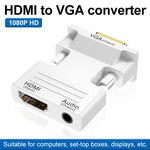 HDMI Buchse zu VGA Stecker mit Audio Adapter Computer Monitor TV Projektor Konverter, Weiß, Gold, Schwarz