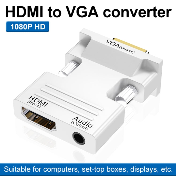 HDMI Buchse zu VGA Stecker mit Audio Adapter Computer Monitor TV Projektor Konverter, Weiß, Gold, Schwarz