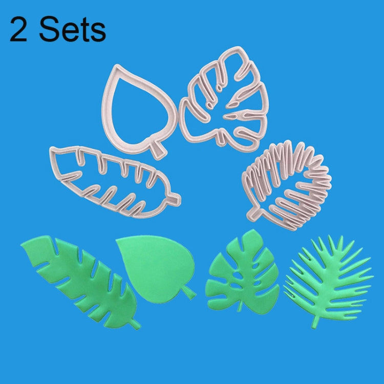 2 Sets 4-in-1 Tropische Blätter Fondant Kuchenform Keksausstecher, Tropische Blätter