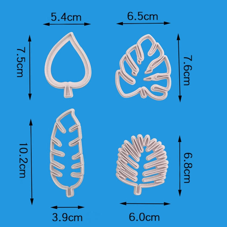 2 Sets 4-in-1 Tropische Blätter Fondant Kuchenform Keksausstecher, Tropische Blätter