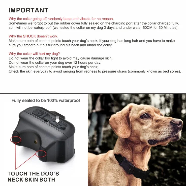 Wiederaufladbares Hundehalsband mit automatischer Bellstoppfunktion, automatische Bellstoppfunktion Schwarz, automatische Bellstoppfunktion Schwarz-Weiße Punkte