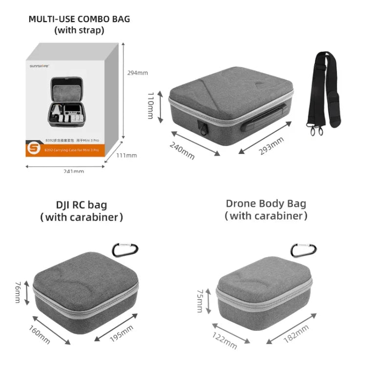 Sunnylife Drohnen-Schutztasche für DJI Mini 3 Pro, Modell: MM3-B390, MM3-B391, MM3-B392, MM3-B397