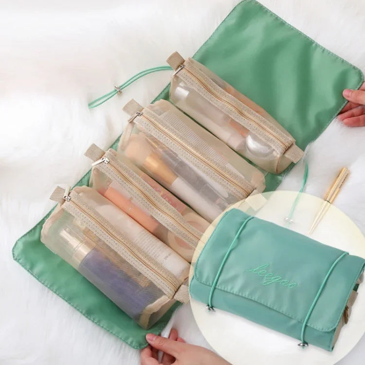 4-in-1 Reise-Kosmetiktasche aus wasserdichtem Netzgewebe für Damen, erhältlich in Rot, Grün, Schwarz, Violett, Khaki und Kirschrosa