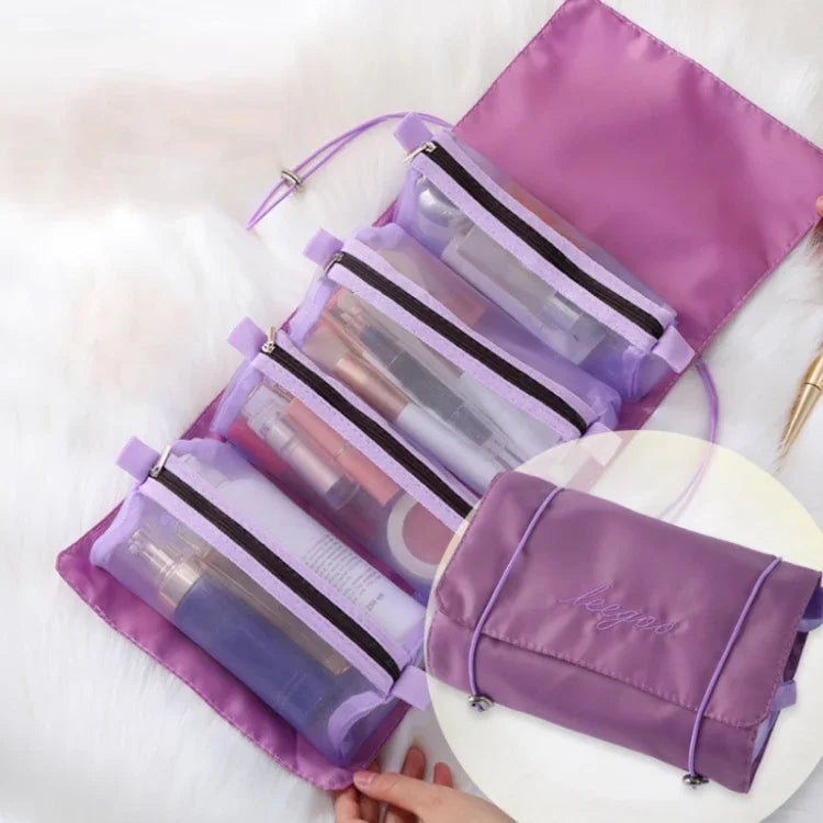 4-in-1 Reise-Kosmetiktasche aus wasserdichtem Netzgewebe für Damen, erhältlich in Rot, Grün, Schwarz, Violett, Khaki und Kirschrosa