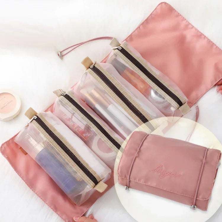 4-in-1 Reise-Kosmetiktasche aus wasserdichtem Netzgewebe für Damen, erhältlich in Rot, Grün, Schwarz, Violett, Khaki und Kirschrosa