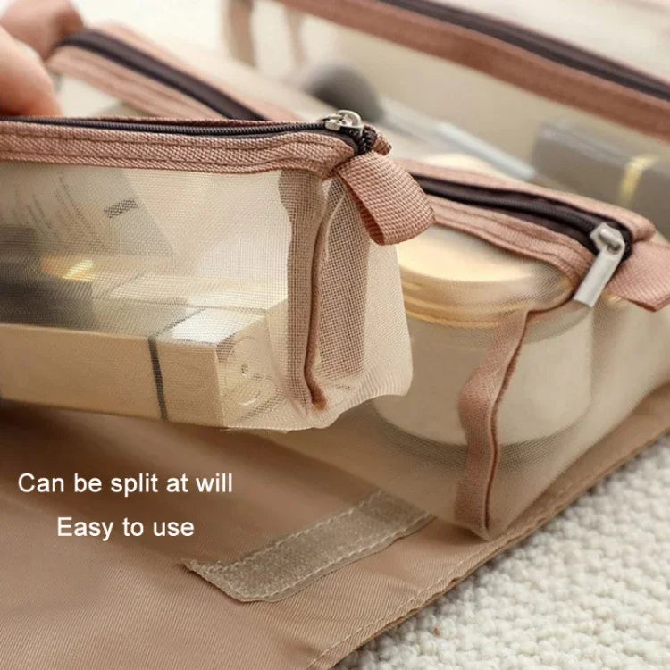 4-in-1 Reise-Kosmetiktasche aus wasserdichtem Netzgewebe für Damen, erhältlich in Rot, Grün, Schwarz, Violett, Khaki und Kirschrosa