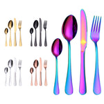 4tlg./Set Edelstahl Besteck Steak Gabel Löffel Messer Set, Echtes Silber, Golden, Roségold, Bunt, Schwarz