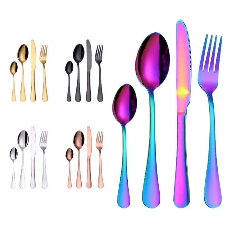 4tlg./Set Edelstahl Besteck Steak Gabel Löffel Messer Set, Echtes Silber, Golden, Roségold, Bunt, Schwarz