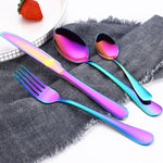 4tlg./Set Edelstahl Besteck Steak Gabel Löffel Messer Set, Echtes Silber, Golden, Roségold, Bunt, Schwarz