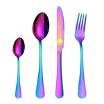 4tlg./Set Edelstahl Besteck Steak Gabel Löffel Messer Set, Echtes Silber, Golden, Roségold, Bunt, Schwarz