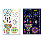 2 Stück fluoreszierende, wasserfeste Tattoo-Aufkleber mit Bronzing-Effekt, JYG-001, JYG-002, JYG-003, JYG-004, JYG-005, JYG-006, JYG-007, JYG-008