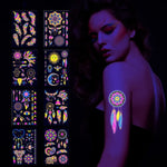 2 Stück fluoreszierende, wasserfeste Tattoo-Aufkleber mit Bronzing-Effekt, JYG-001, JYG-002, JYG-003, JYG-004, JYG-005, JYG-006, JYG-007, JYG-008