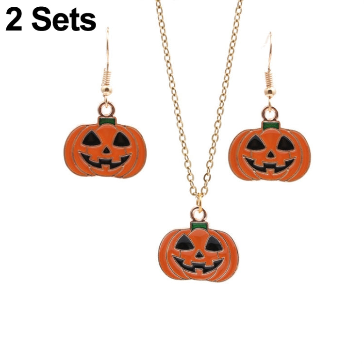 2 Sets Halloween Geist Kürbis Anhänger Halskette Ohren Persönlicher Schmuck, Kürbis