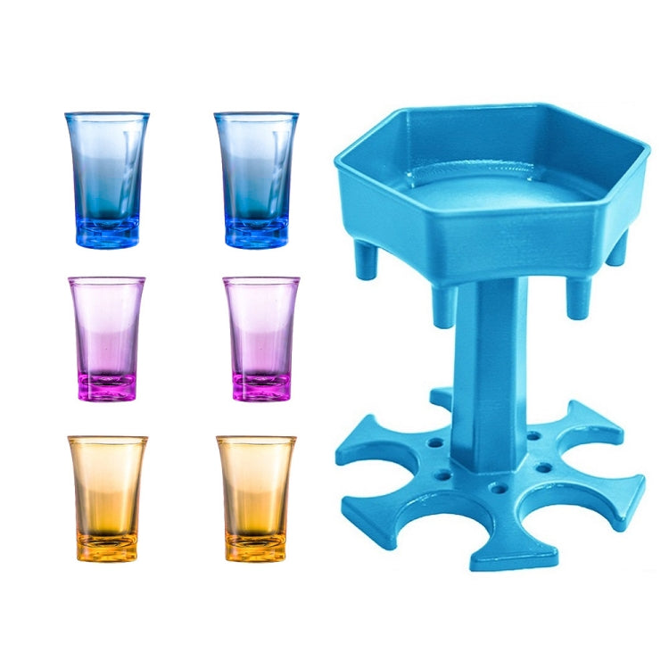 Bar Party 6 Tassen Sechseck Weinspender Weinschenker, Grau+6 transparente Tassen, Blau+6 transparente Tassen, Grau+6 bunte Tassen, Blau+6 bunte Tassen