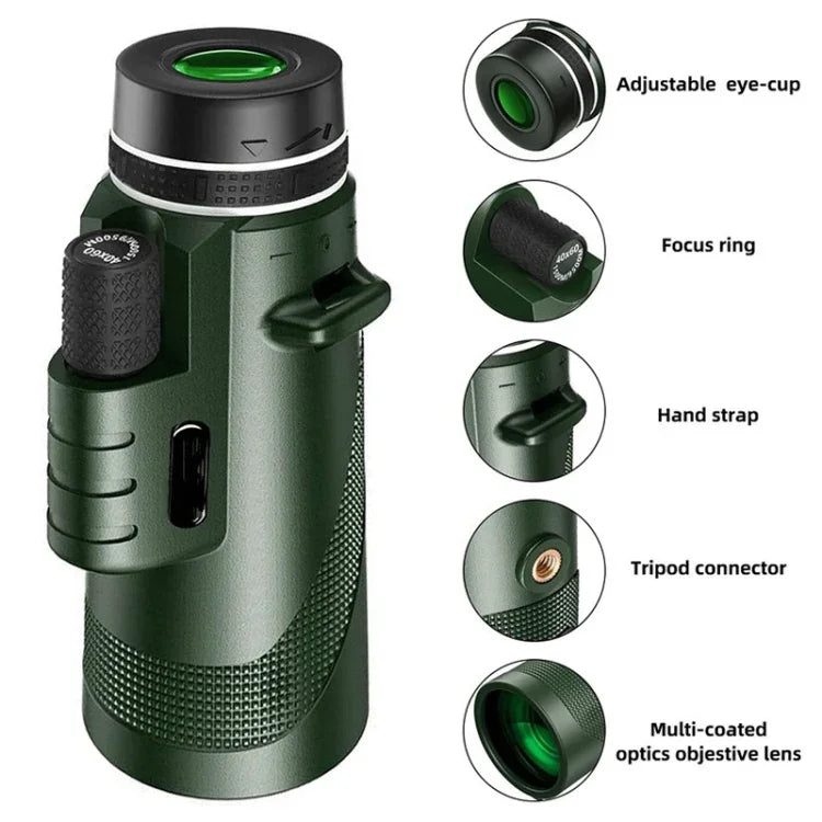 40X60 Outdoor Nachtsicht Hochleistungs-HD-Monokular, (Standard), (Standard+Universalclip+Stativ)