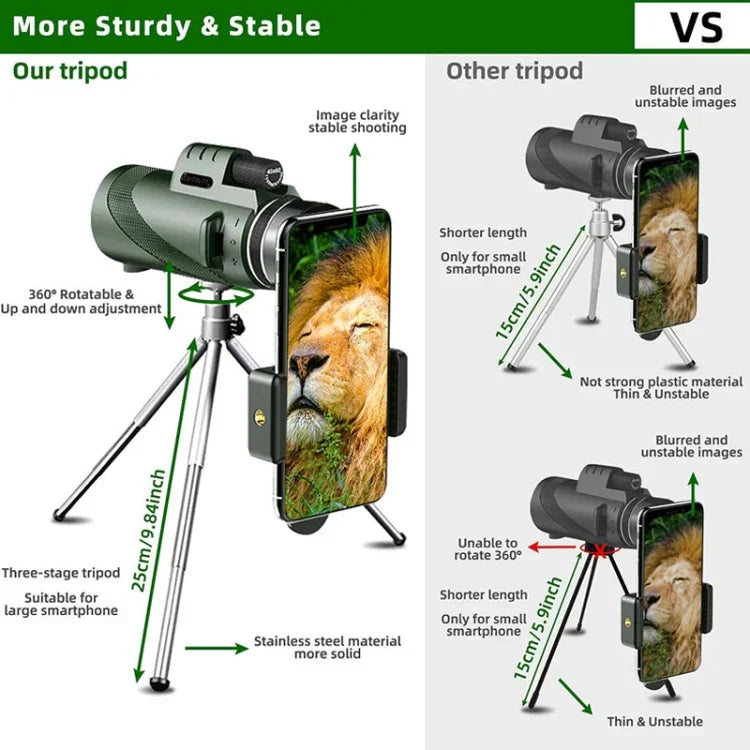 40X60 Outdoor Nachtsicht Hochleistungs-HD-Monokular, (Standard), (Standard+Universalclip+Stativ)