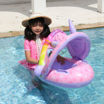 Baby Cartoon Tier Schwimmring mit Sonnendach, Schwimmring mit Sonnendach (Grün), Schwimmring mit Sonnendach (Lila)